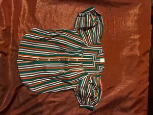 Stem Blouse Womens 2 Striped Puff Sleeve Button Front Multicolor Gathered Yoke